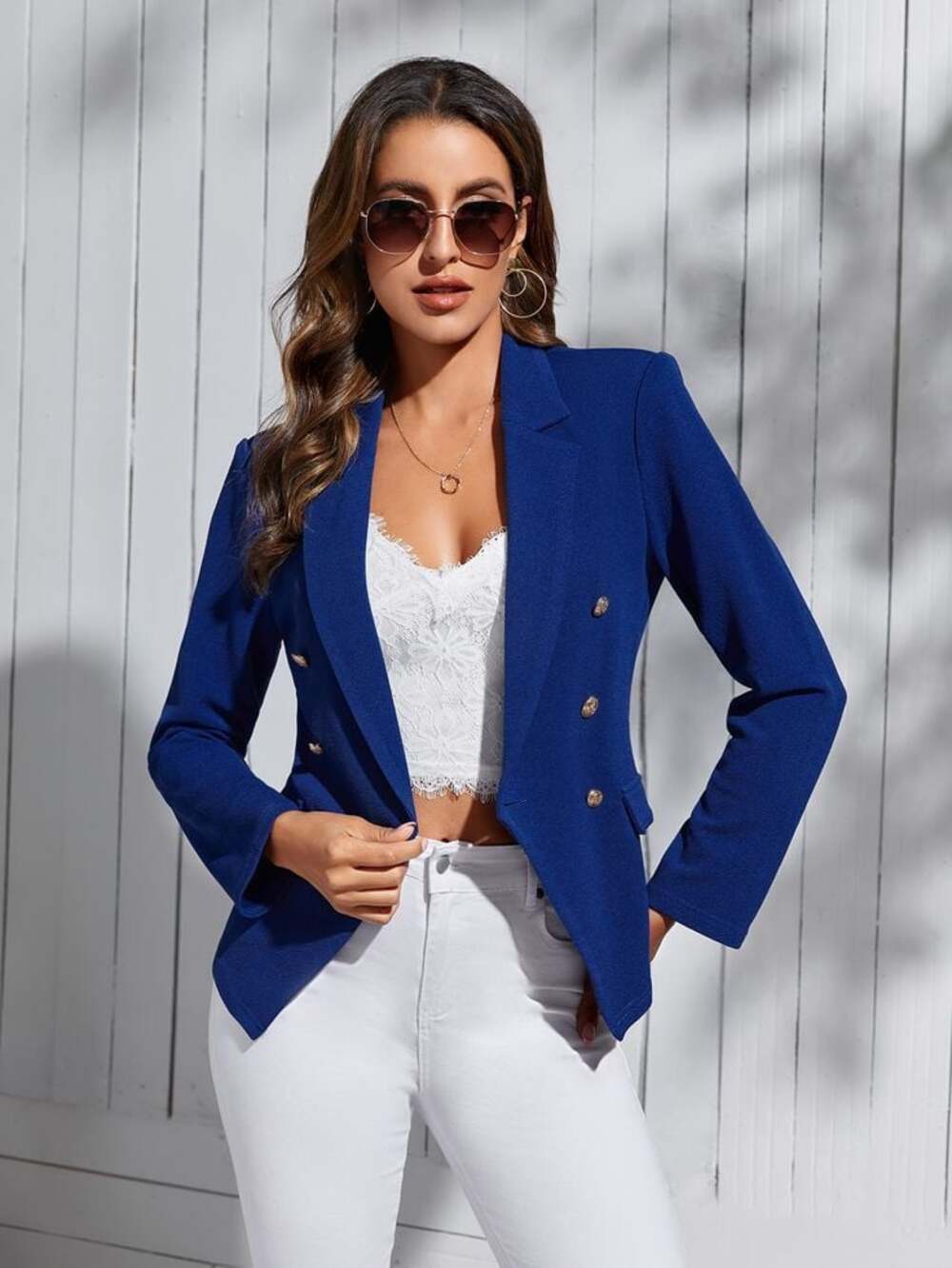 H&M Navy Double Breasted Blazer with Silver Buttons Sz 2
